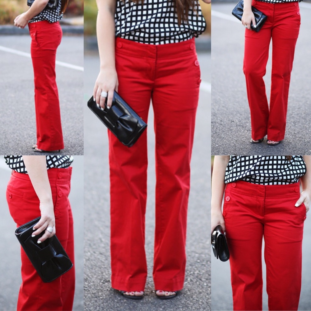 LOFT Cotton Sailor Pants in Marisa Fit Red 2P
